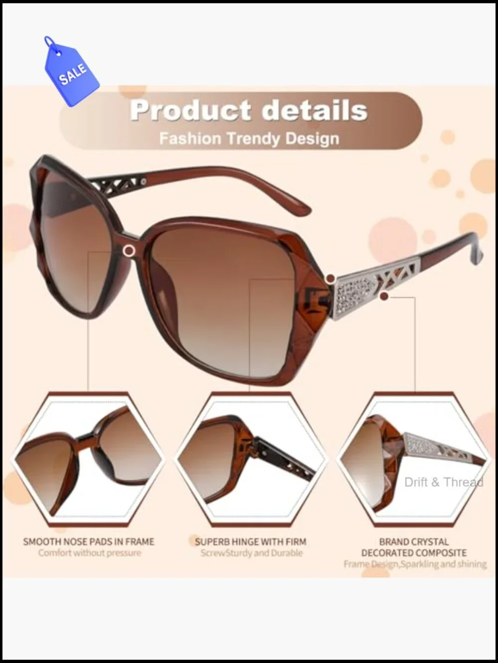 Oversized Sunglasses for Women UV400 Polarized 4 Pack Lightweight Retro